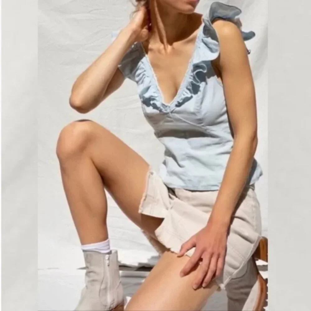 Free People Winona Denim Top Size Large